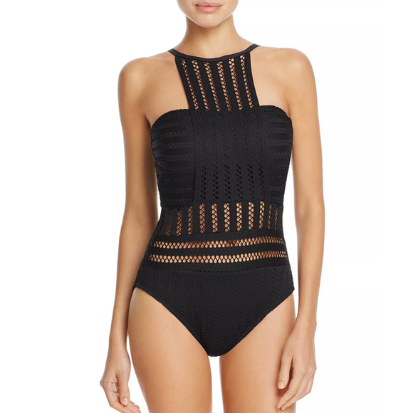 Kenneth Cole Tough Luxe High Neck One-Piece Swimsuit Black Size S - Picture 1 of 2